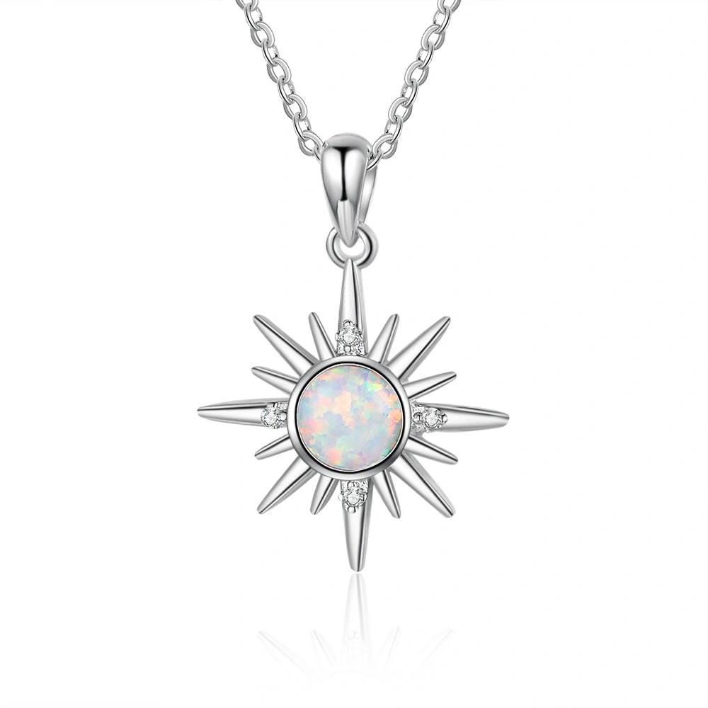  European And American New Style Temperament Fashion Cross-Border Women's Jewelry Opal Opal S925 Silver Sunflower Necklace Wholesale