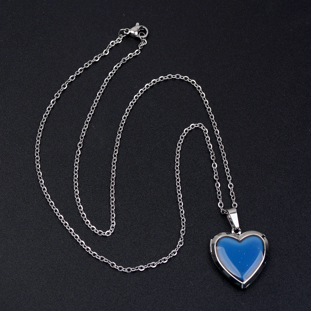 Heart Mood Locket Necklace Color Changing Pendant Necklace Stainless Steel Chain