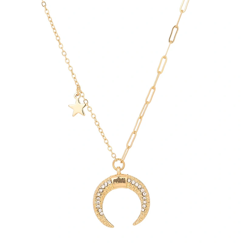 Simple Diamond Moon Necklace Creative Trend Star Moon Wind Elegant Ladies Necklace Clavicle Chain