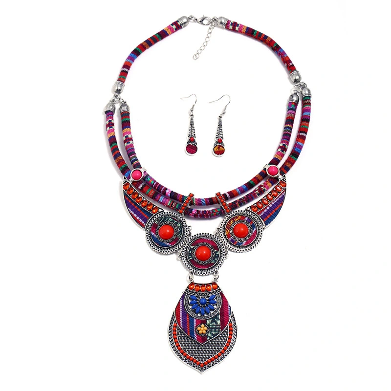 Ethnic Style Necklace Earrings Two piece Jewelry