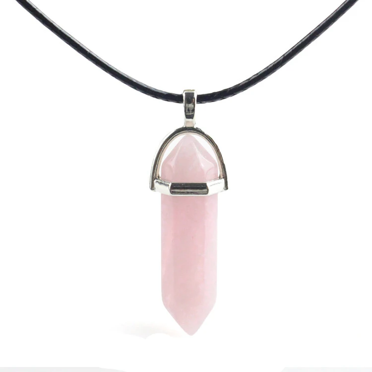 European And American Fashion Natural Crystal Hexagonal Column Pendant Necklace