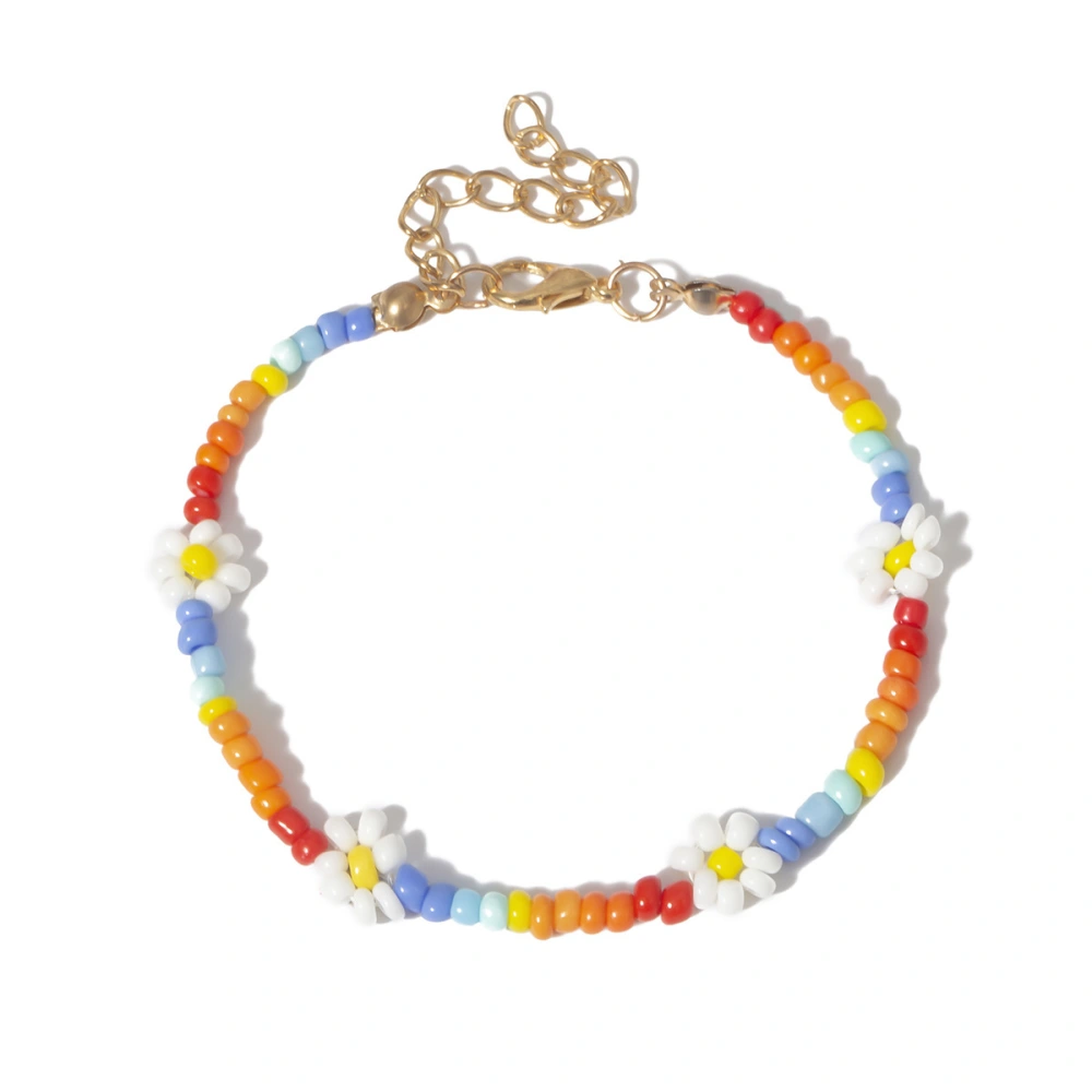 Simple Contrast Color Creative Bracelet Anklet Knitting Handmade Flower Rice Bead Color Necklace For Women