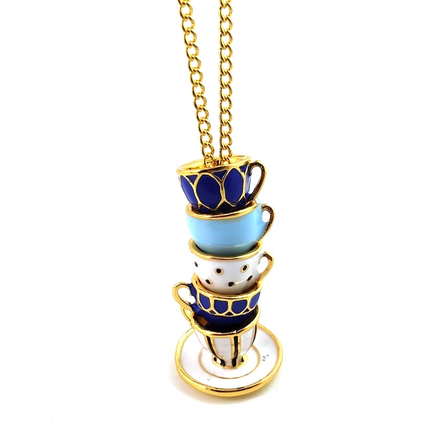 Enamel Teacup Long Necklace Sweater Chain