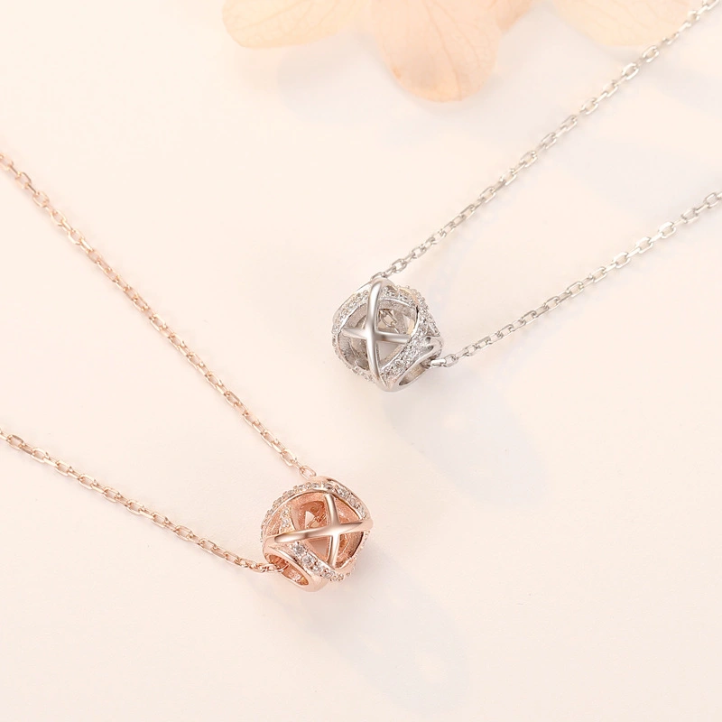 Sterling Silver Galaxy Hollow Necklace Personality Temperament Diamond Ball Clavicle Chain