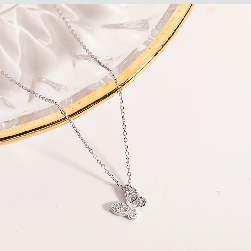 S925 Sterling Silver Necklace Female Clavicle Chain Zircon Butterfly Design