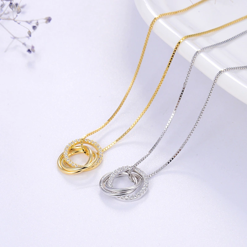 S925 Sterling Silver Three Circles Three Circles Necklace Fashion Simple Interlocking All-match Clavicle Chain