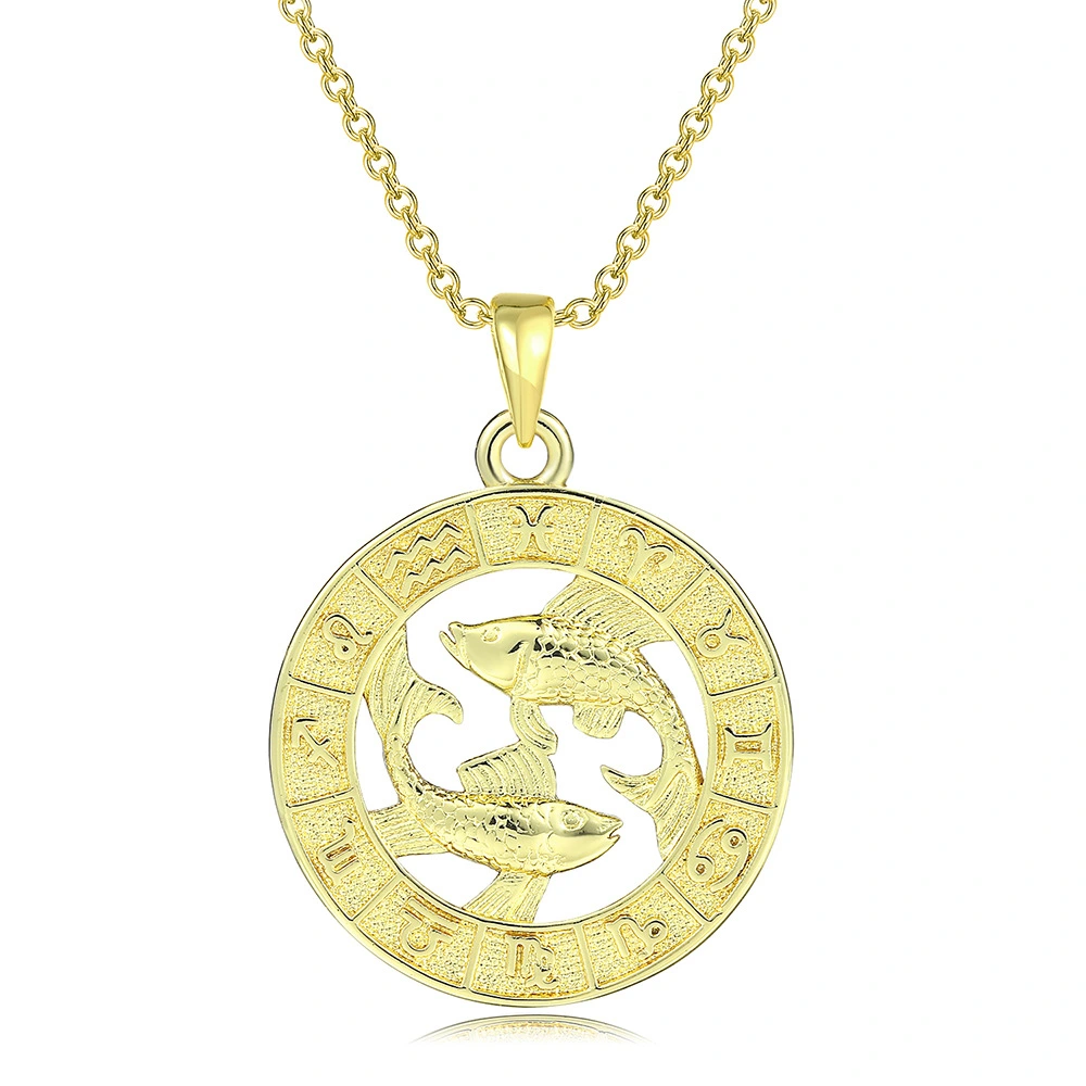 12 Constellation Gold Coin Pendant Necklace With 14K Gold Plating