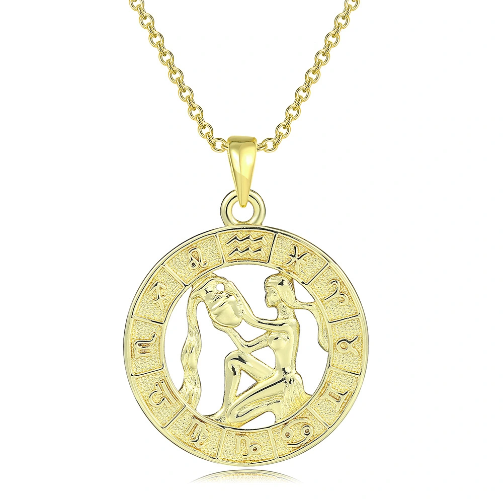12 Constellation Gold Coin Pendant Necklace With 14K Gold Plating