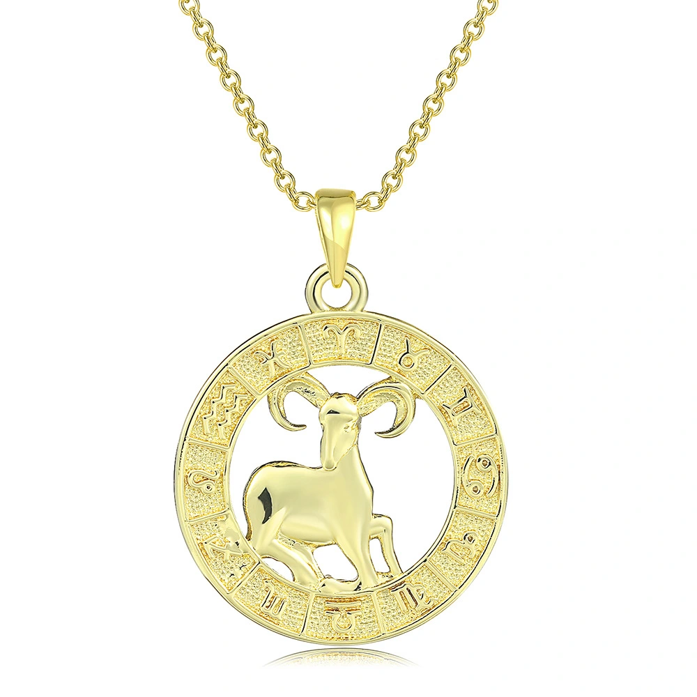 12 Constellation Gold Coin Pendant Necklace With 14K Gold Plating
