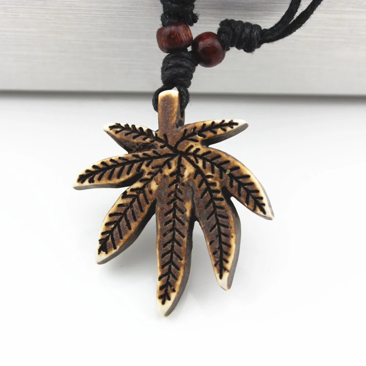 European And American Style Hemp Leaf Imitation Bone Necklace Pendant