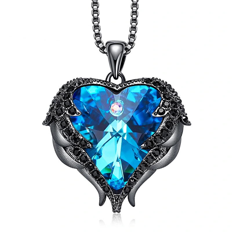 Ocean Heart Necklace Female Angel Wing Crystal Clavicle Chain