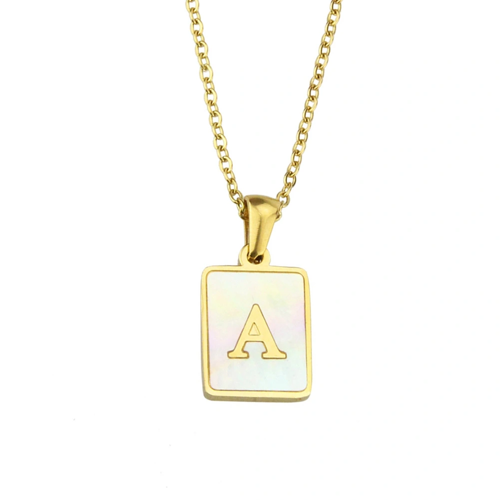 Amazon Popular Stainless Steel Square Shell 26 Letter Necklace Simple Fashion English Titanium Steel Pendant Necklace