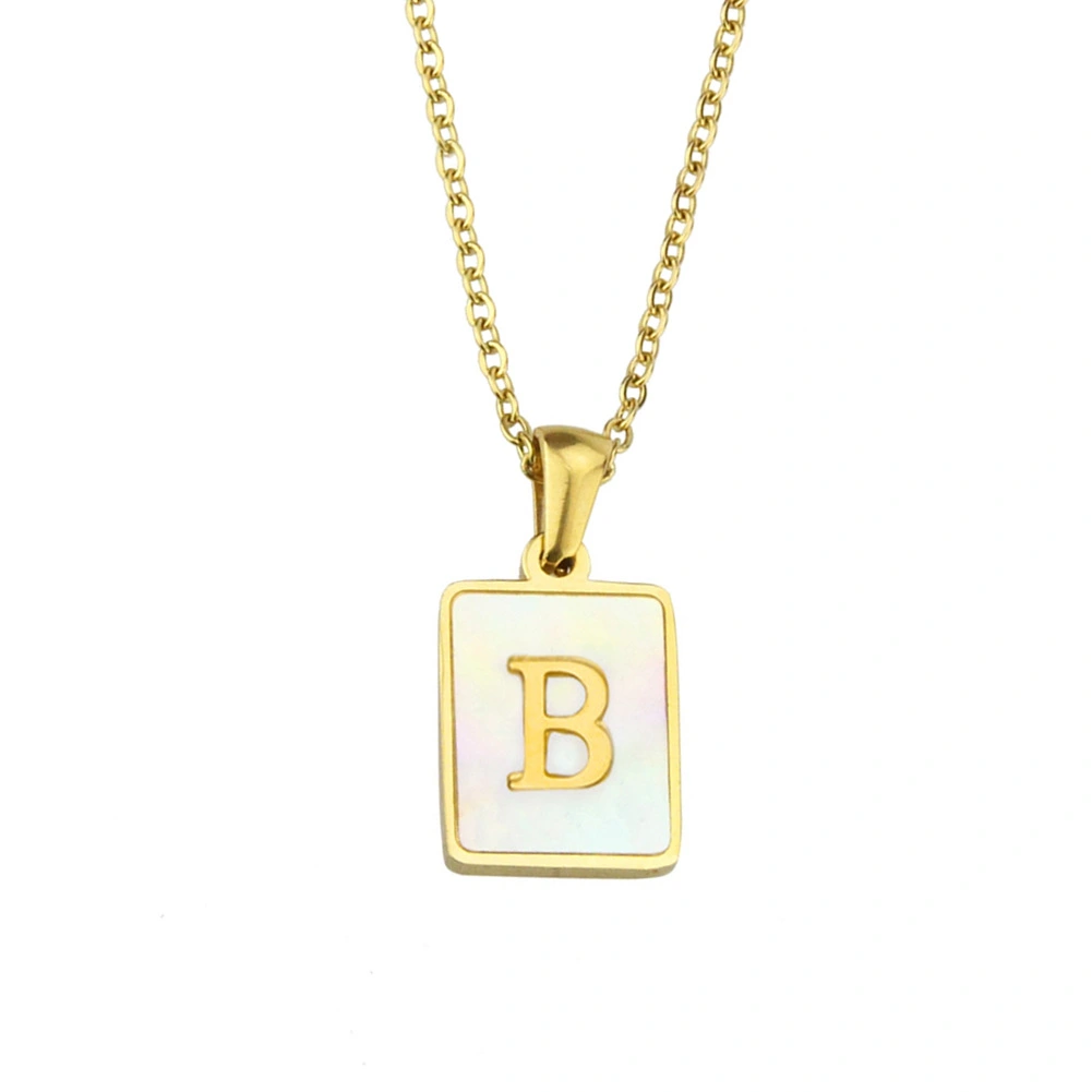 Amazon Popular Stainless Steel Square Shell 26 Letter Necklace Simple Fashion English Titanium Steel Pendant Necklace