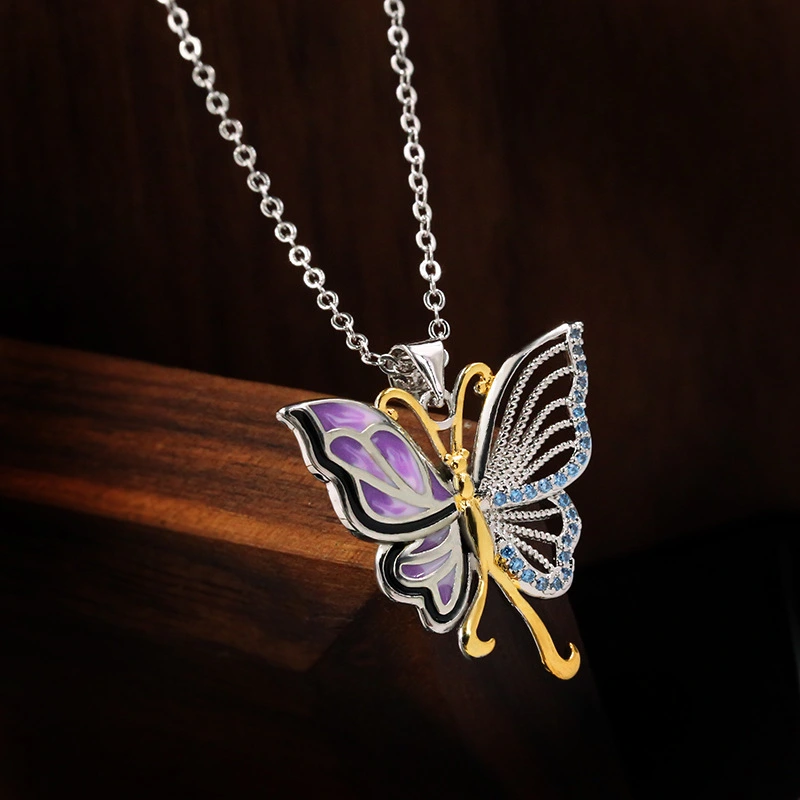 Enamel Color Matching Butterfly Fairy Two-color Clavicle Chain