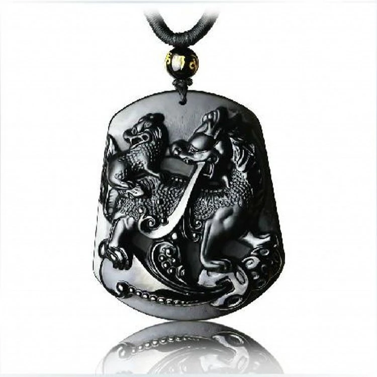 Natural Obsidian Mother And Child Pixiu Pendant Men's And Women's Necklace