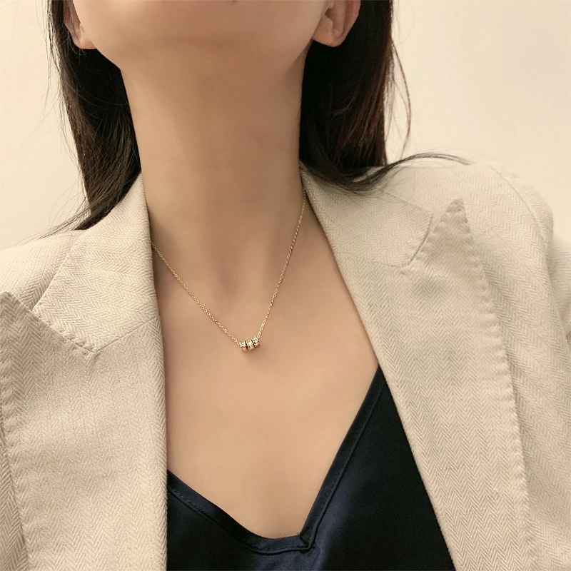 Golden European And American Fashion Necklace Three Rings Transfer Bead Clavicle Chain Female Creative Cross-border Jewelry