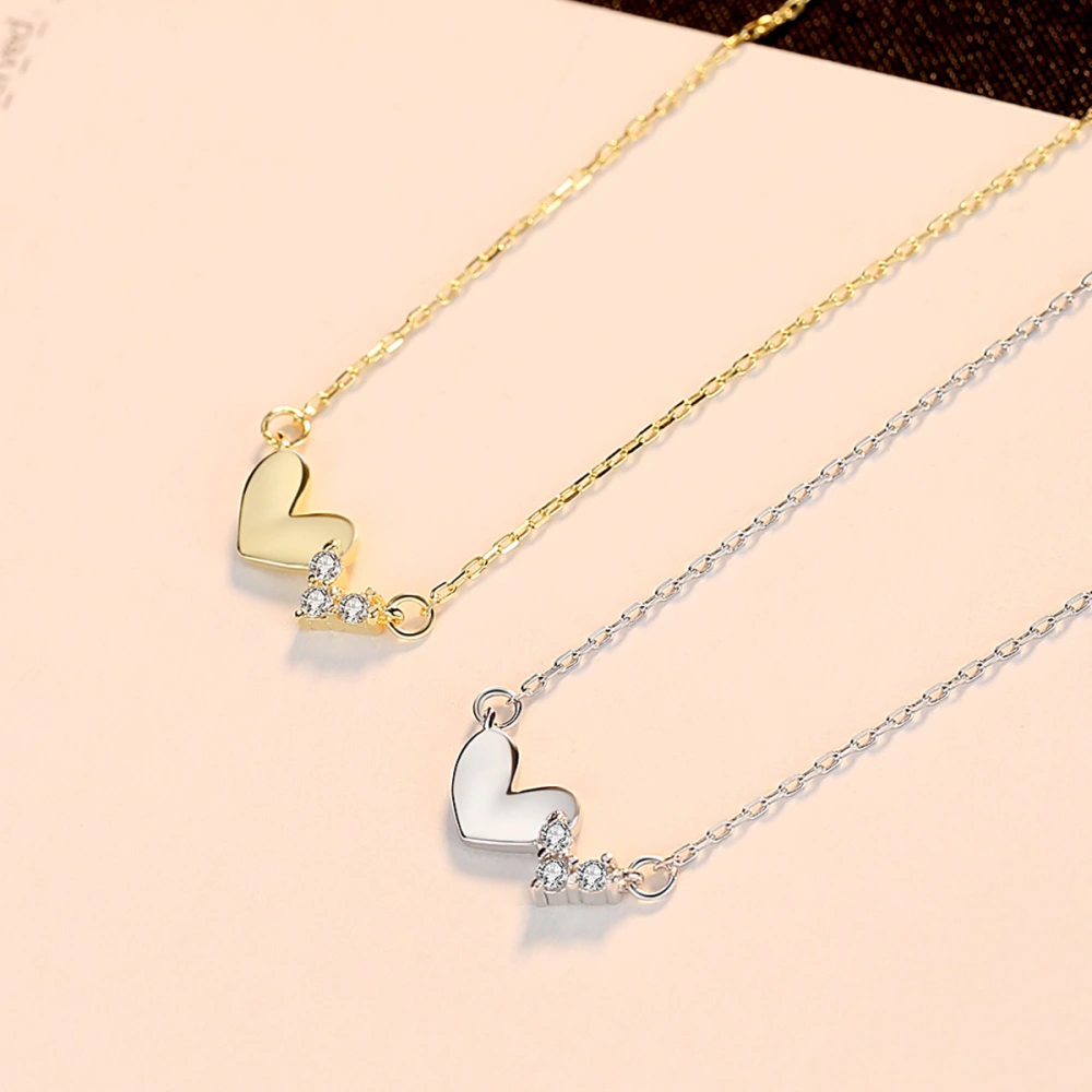 Sterling Silver Korean Heart-Shaped Women's Clavicle Pendant