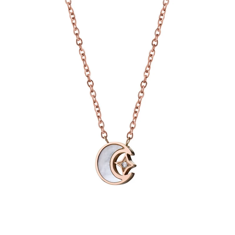 Star And Moon Series Titanium Steel Pendant Rose Gold Clavicle Chain