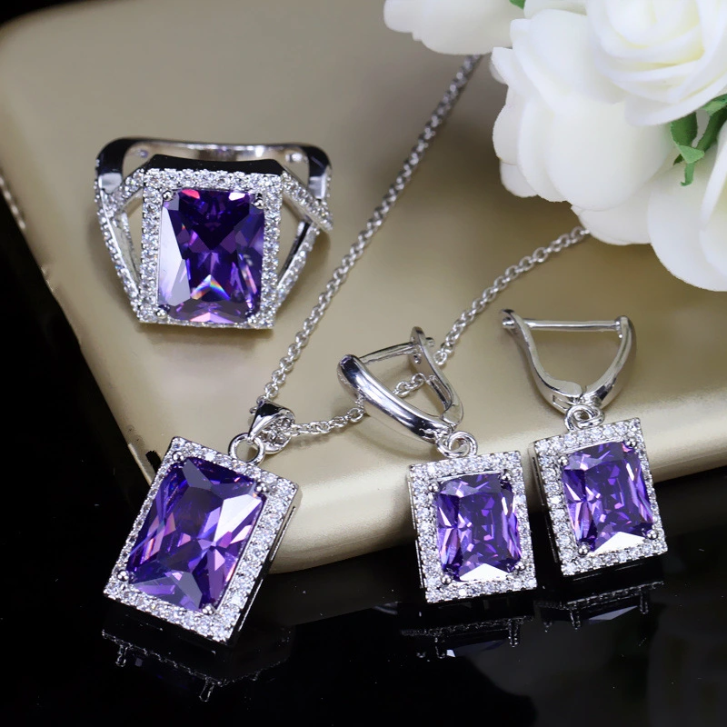 Square Diamond European And American Necklace Korean Style Boutique Fashion Zircon Earrings