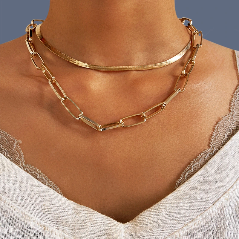 New Multi-Layer Necklace, Creative Retro Simple Alloy Metal Clavicle Chain