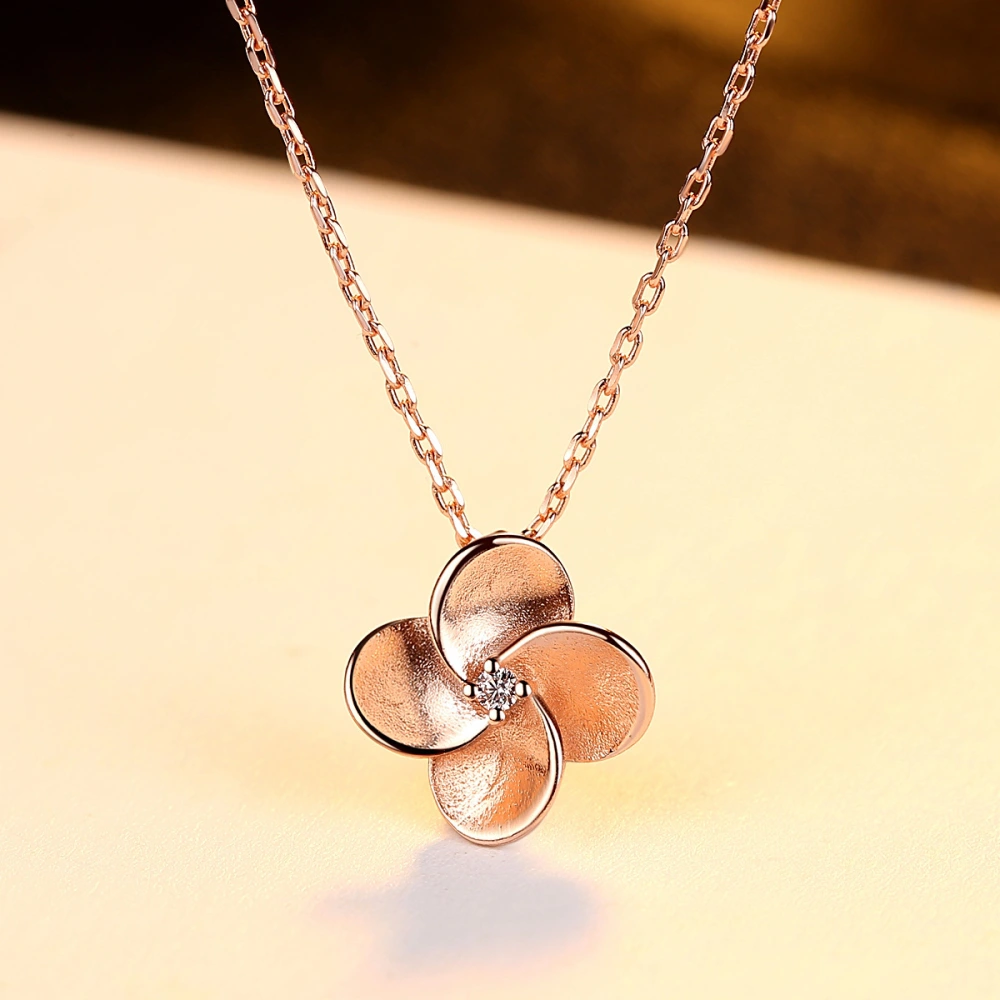 S925 Sterling Silver Necklace Female Korean Style Small Four-Leaf Flower Electroplated Rose Gold Manufacturer Source