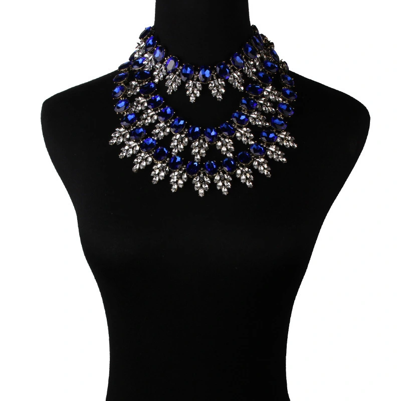 Luxury Blue Crystal Embellished Short Clavicle Sweater