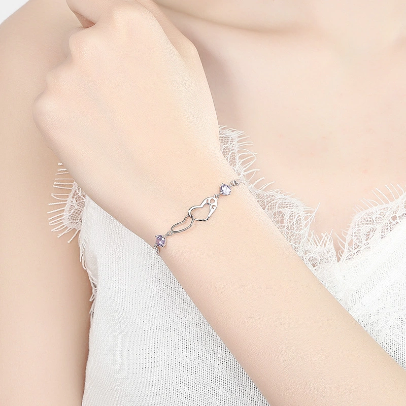 Sterling Silver Double Heart Bracelet Simple Student Female