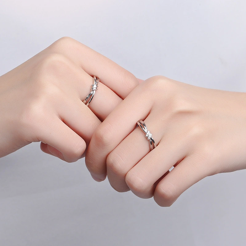 Silver Couple Ring Korean Simple Concentric Knot