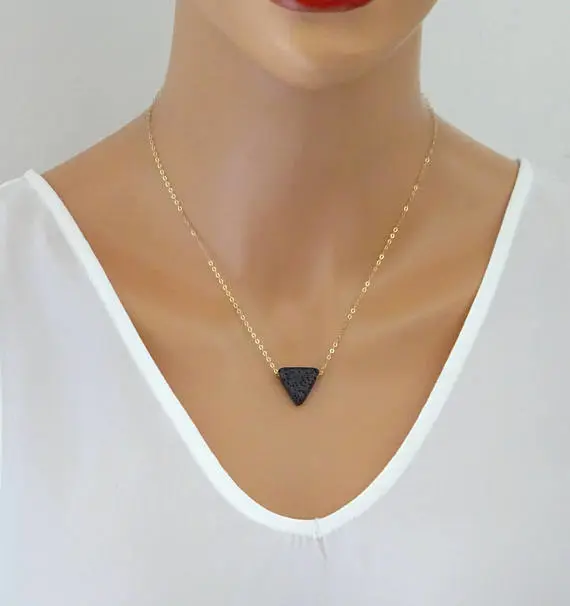 Golden Rose Gold Silver Chain Geometric Volcanic Stone Pendant Necklace