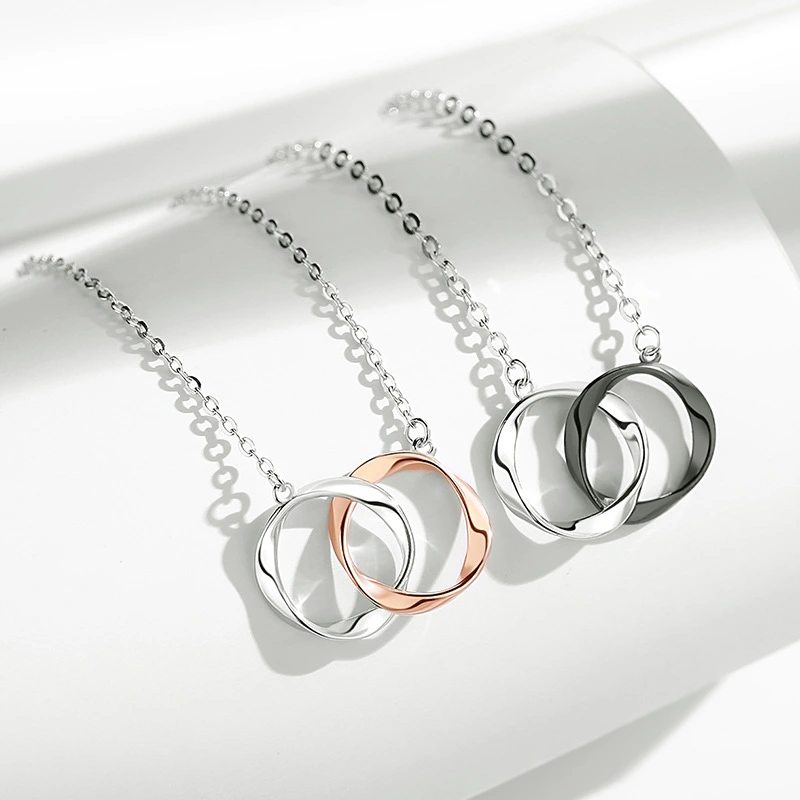 S925 Sterling Silver Mobius Double Ring Necklace Female Fashion Simple And Creative Wild Couple Clavicle Chain