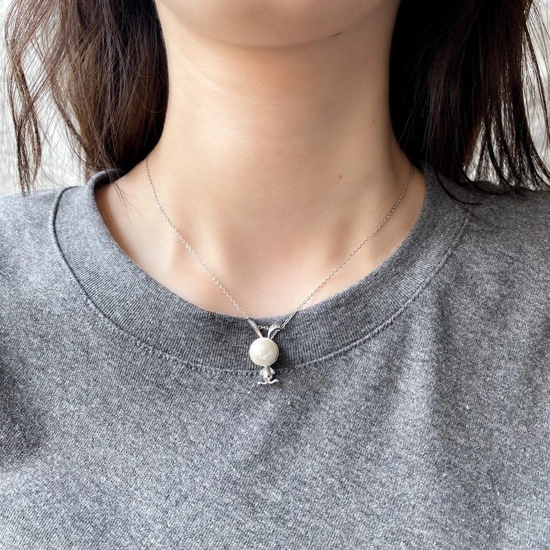 Cute Rabbit Pearl Necklace Female S925 Sterling Silver Freshwater Pearl Clavicle Chain