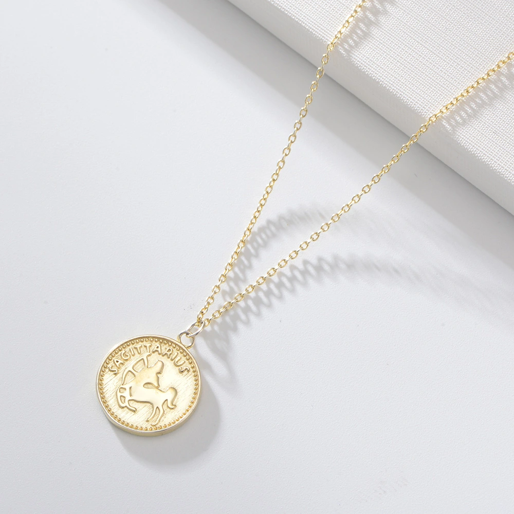 S925 Sterling Silver Gold-plated Round Medal Twelve Constellation Necklace