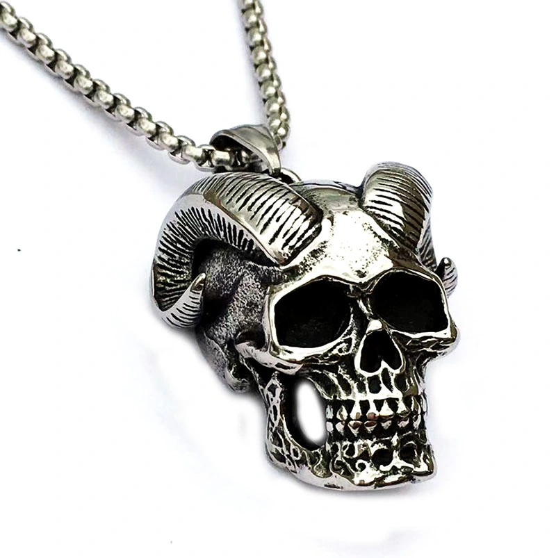 European And American Stainless Steel Jewelry Personalized Alternative Jewelry Wholesale Retro Animal Ram Skull Pendant Necklace