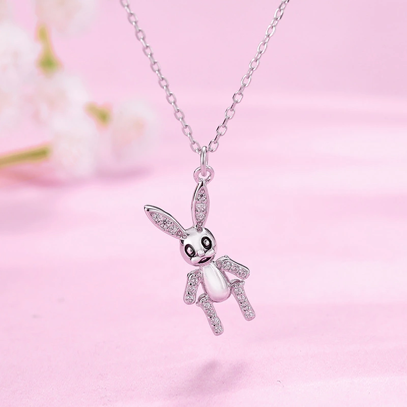 S925 Sterling Silver Necklace Cute Bunny Pendant Japanese And Korean Creative Jewelry