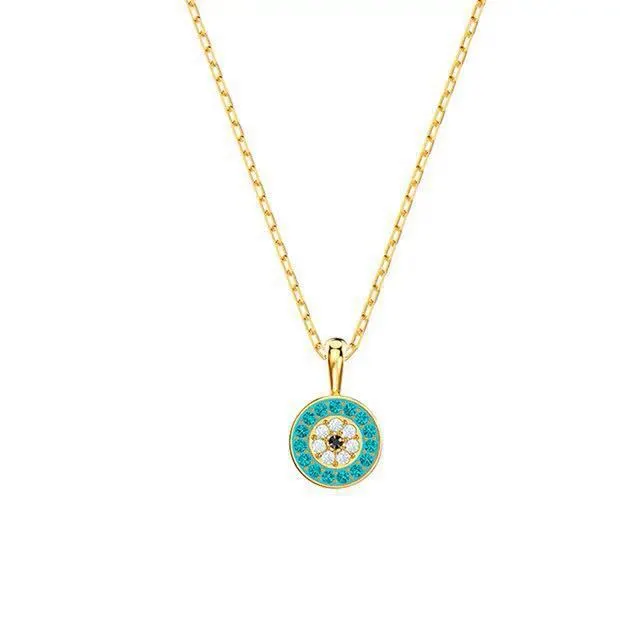 Simple Clavicle Chain Blue Eye Round Pendant