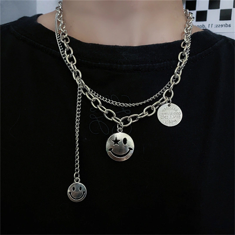 Irregular Smiley Face Pendant Titanium Steel Necklace