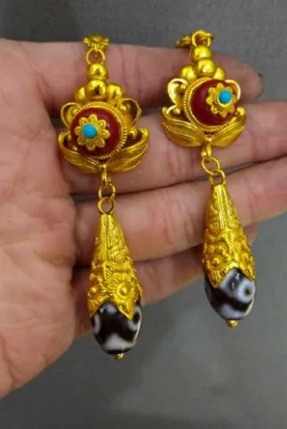 Ethnic Style Gold-plated Dzi Bead Earrings