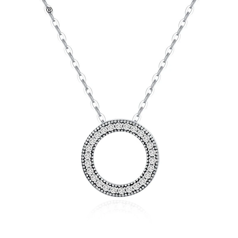 S925 Sterling Silver Round Full Diamond Pendant Necklace