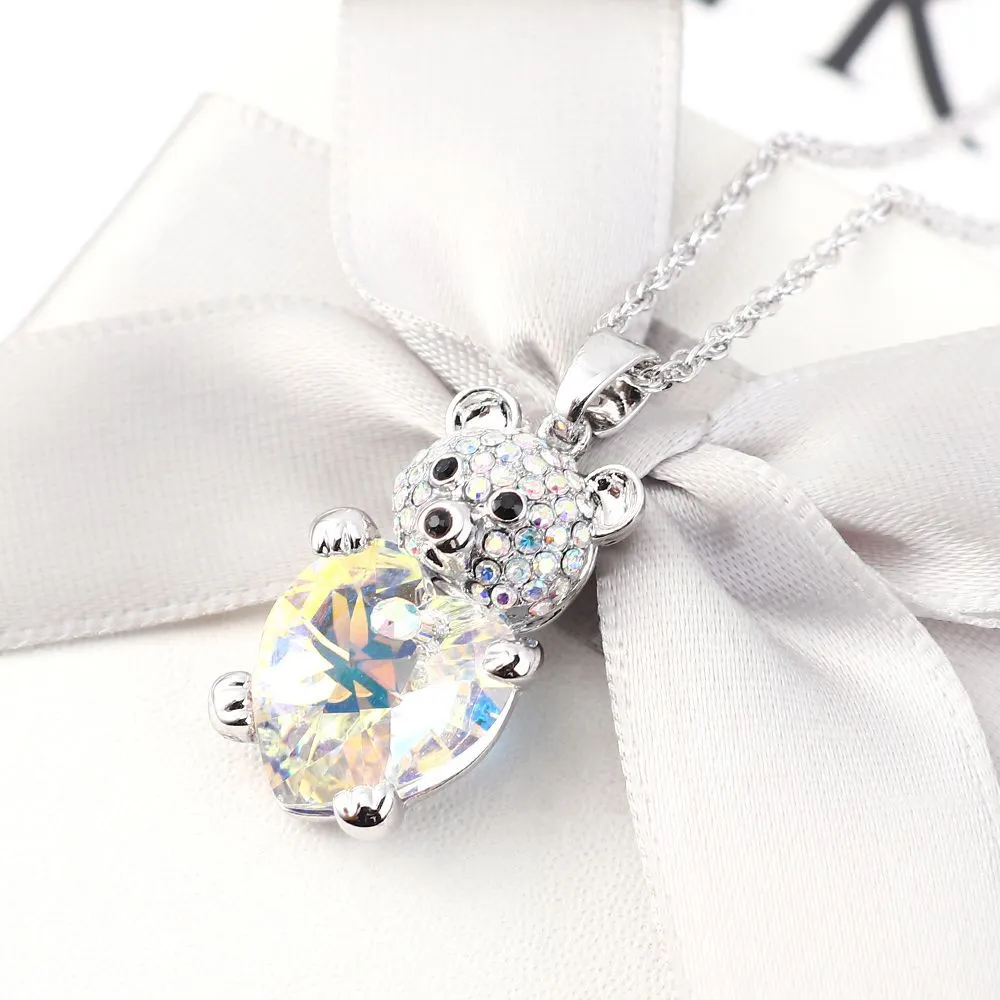 Full Diamond Hug Love Bear Pendant Shijia Element Crystal Necklace