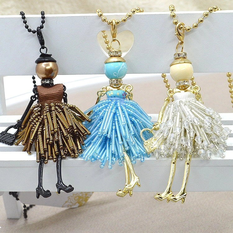 Long Sweater Chain Little Girl Figure Pendant Necklace Long Necklace