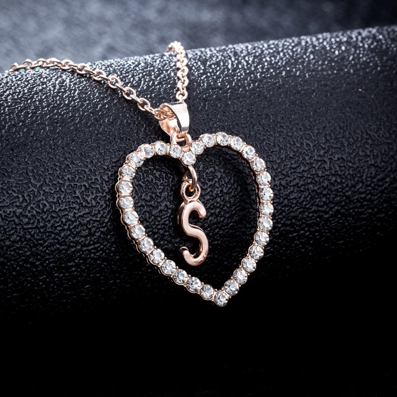 26 English Letters Diamond Peach Heart Necklace Love Letter Pendant