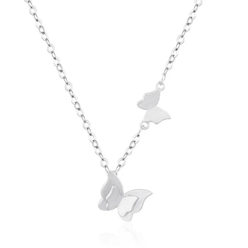 Small  Temperament Light Dance Three-dimensional Frosted Double Butterfly Necklace