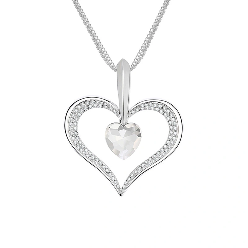 Fashion Full Diamond Alloy Peach Heart Pendant Necklace