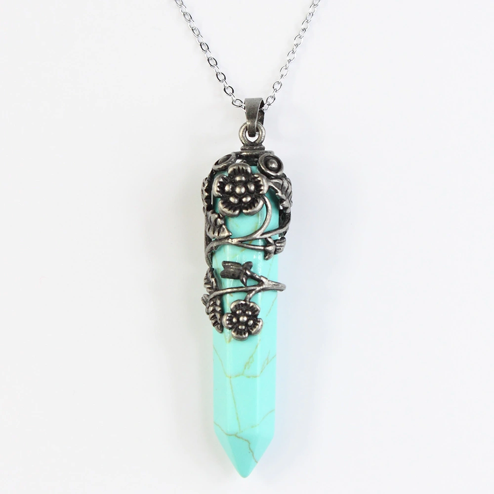 Crystal Amethyst Hexagonal Pillar Rose Bronze Winding Pendant