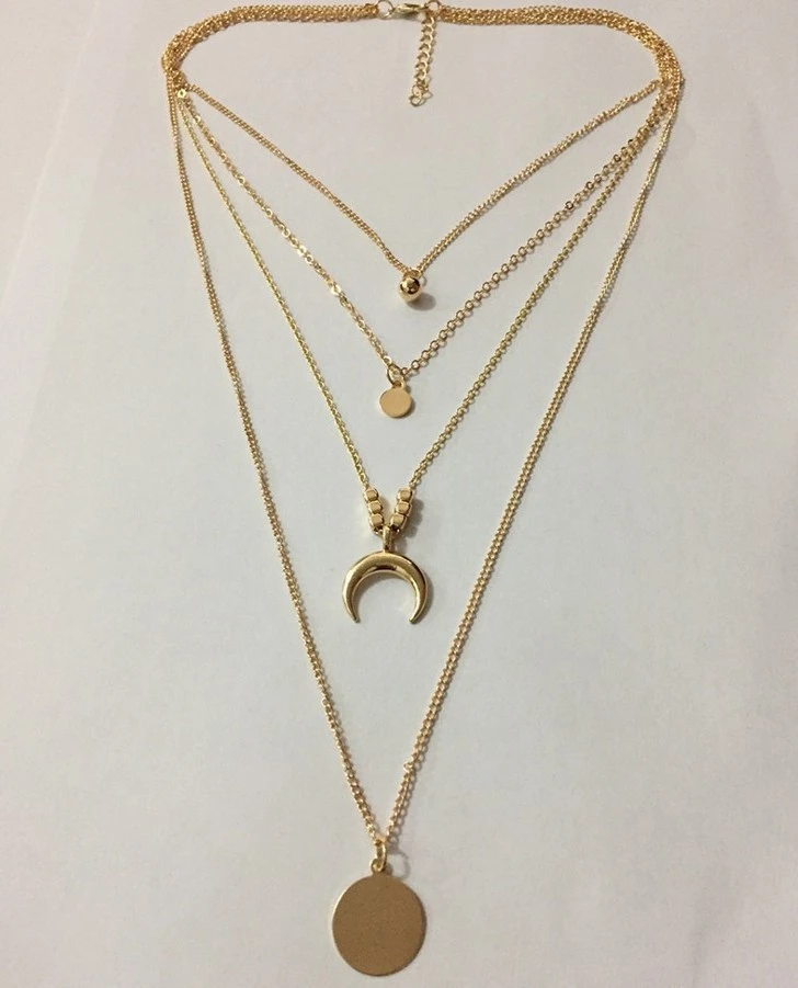 Fashionable Personality Multi-layer Moon Disc Pendant Women's Necklace