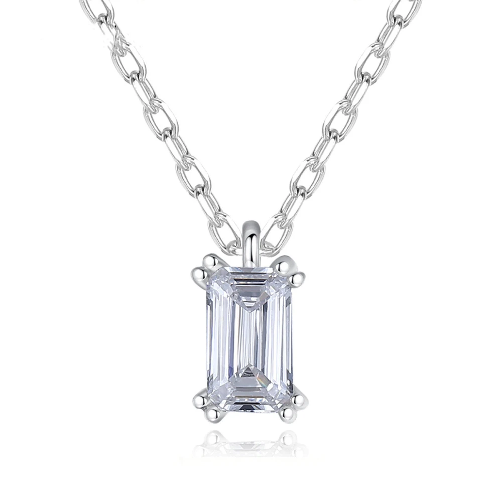 Sterling Silver Exquisite Emerald Cut Zircon Necklace Jewelry