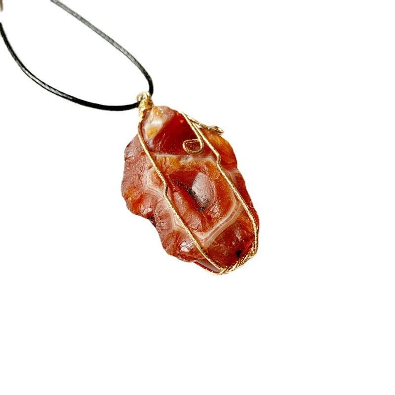 Natural Red Agate Winding Pendant Irregular Agate Stone Necklace Cross Border Hot Sale