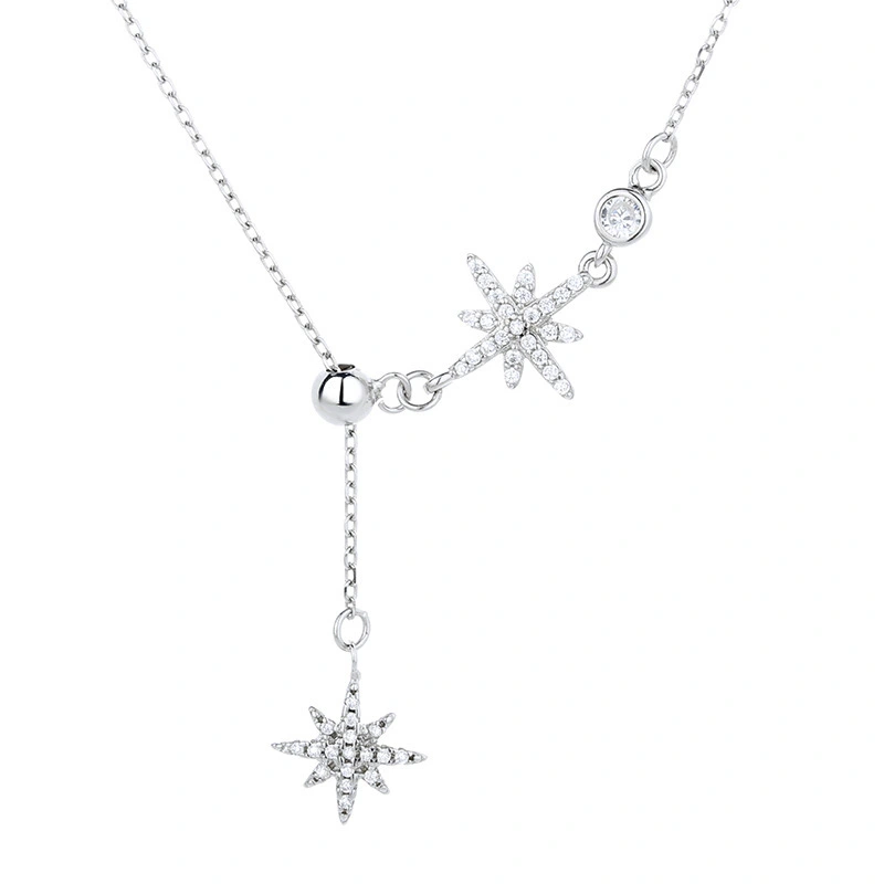 Sterling Silver Six Pointed Star Pull Necklace Temperament Clavicle Chain