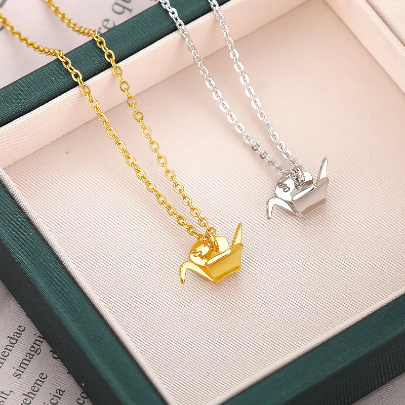 Stainless Steel Necklace Lucky Origami Bird Pendant Animal Jewelry