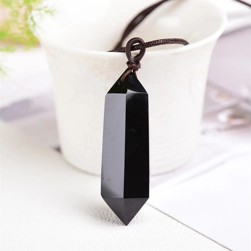 Natural Crystal Rough Polished Double-pointed Hexagonal Prism Pendant Power Stone Necklace Jewelry